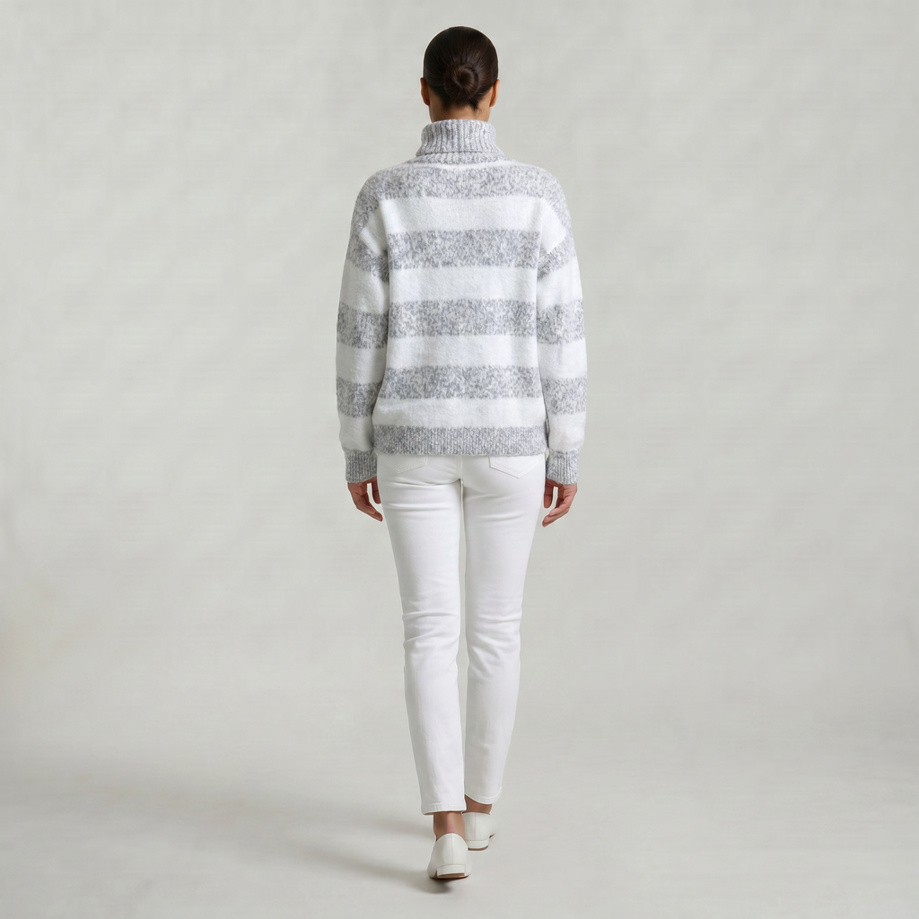 Women’s Turtleneck Sweater - Striped Loose Fit