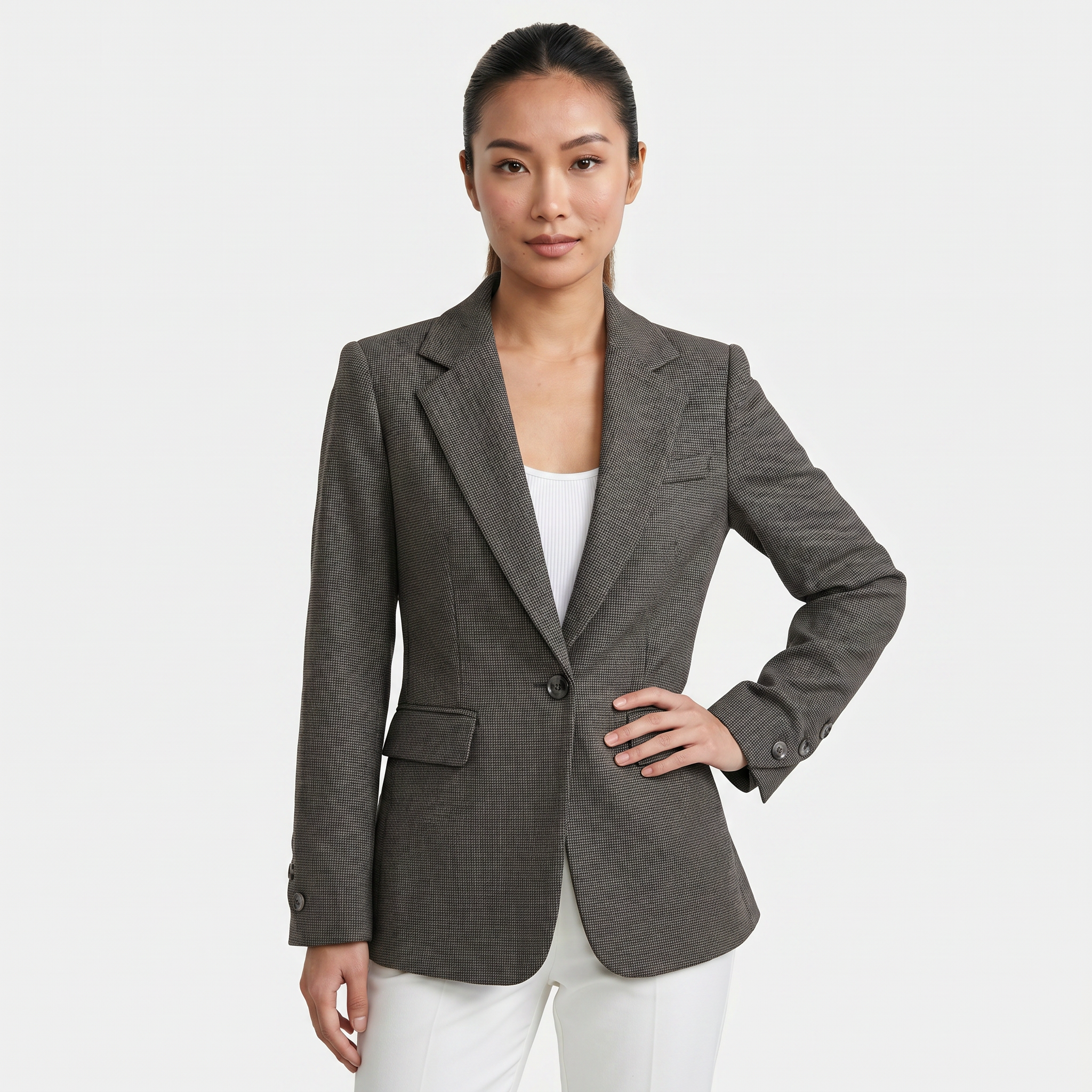 Women’s Tweed Blazer - Single Button Tailored Slim Fit