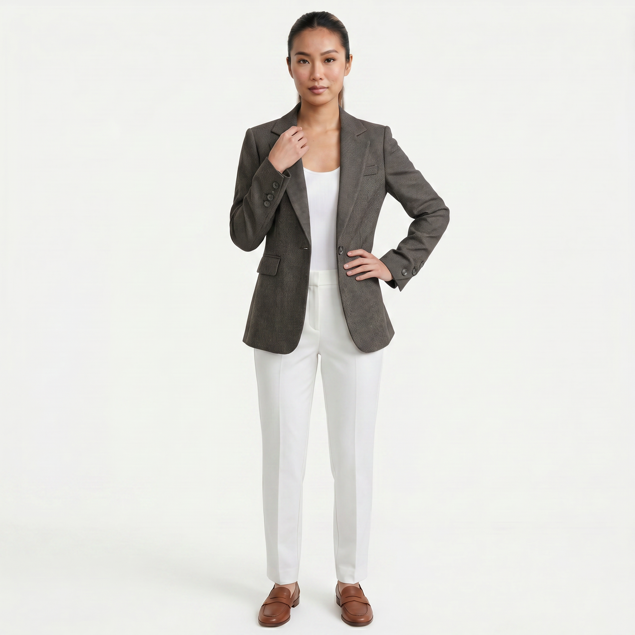 Women’s Tweed Blazer - Single Button Tailored Slim Fit