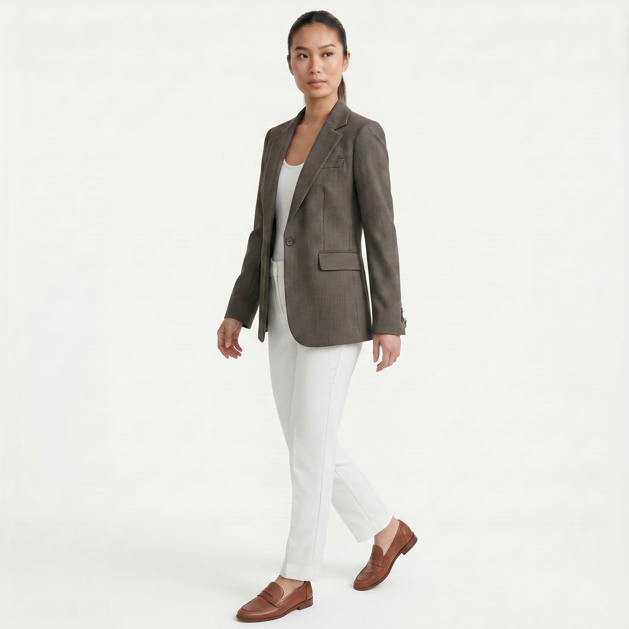 Women’s Tweed Blazer - Single Button Tailored Slim Fit