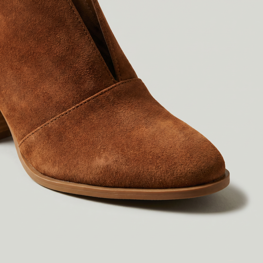 Women's V-Cut Ankle Boots - Pointed Toe Block Heel Slip-On Booties Smart Casual