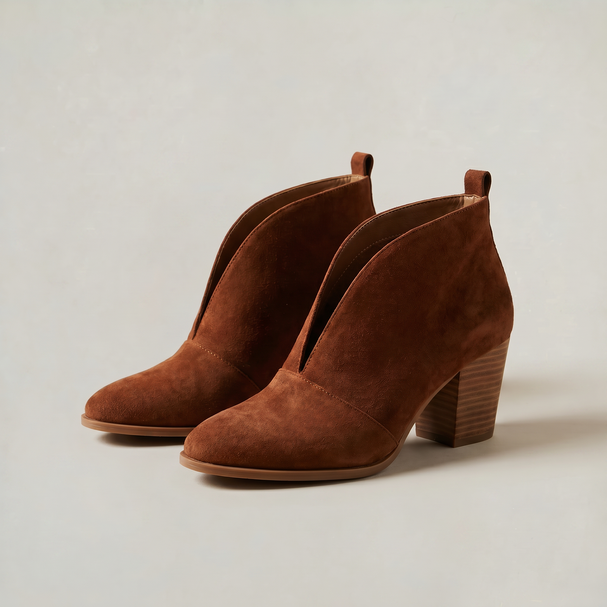 Women's V-Cut Ankle Boots - Pointed Toe Block Heel Slip-On Booties Smart Casual