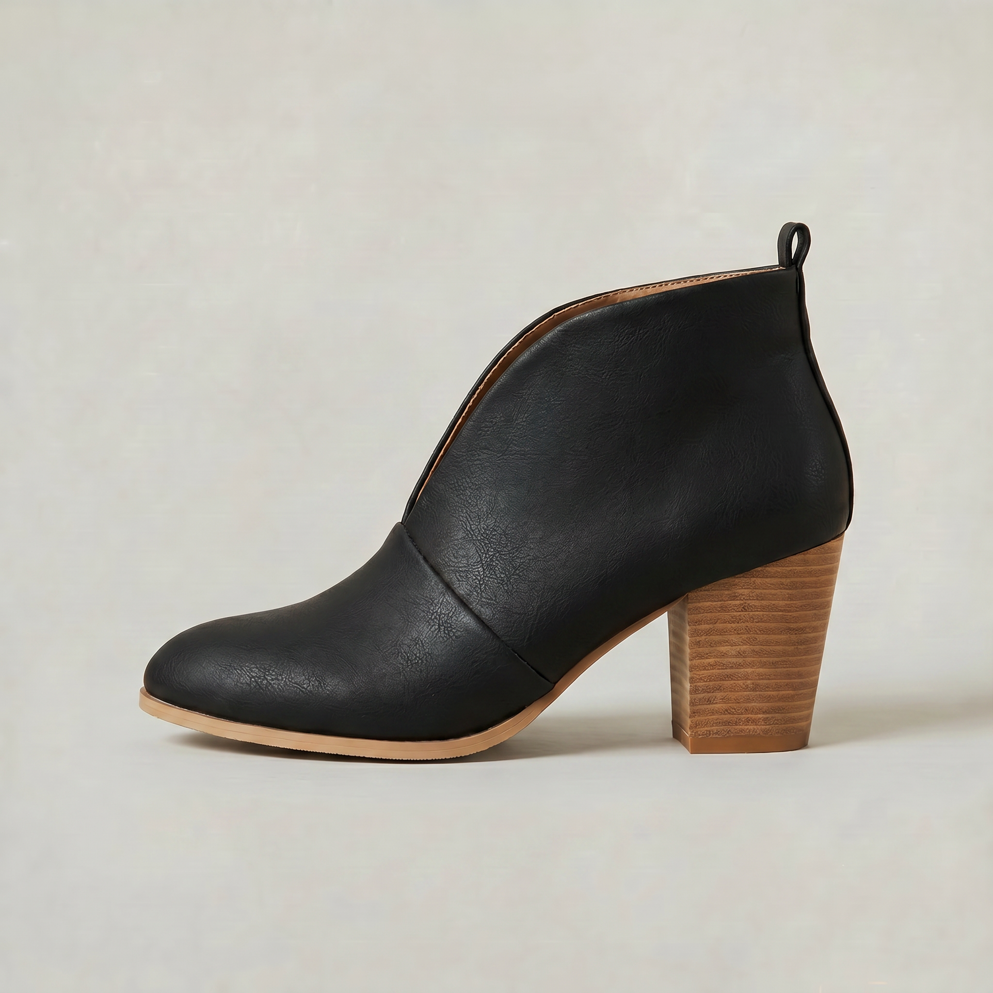 Women's V-Cut Ankle Boots - Pointed Toe Block Heel Slip-On Booties Smart Casual