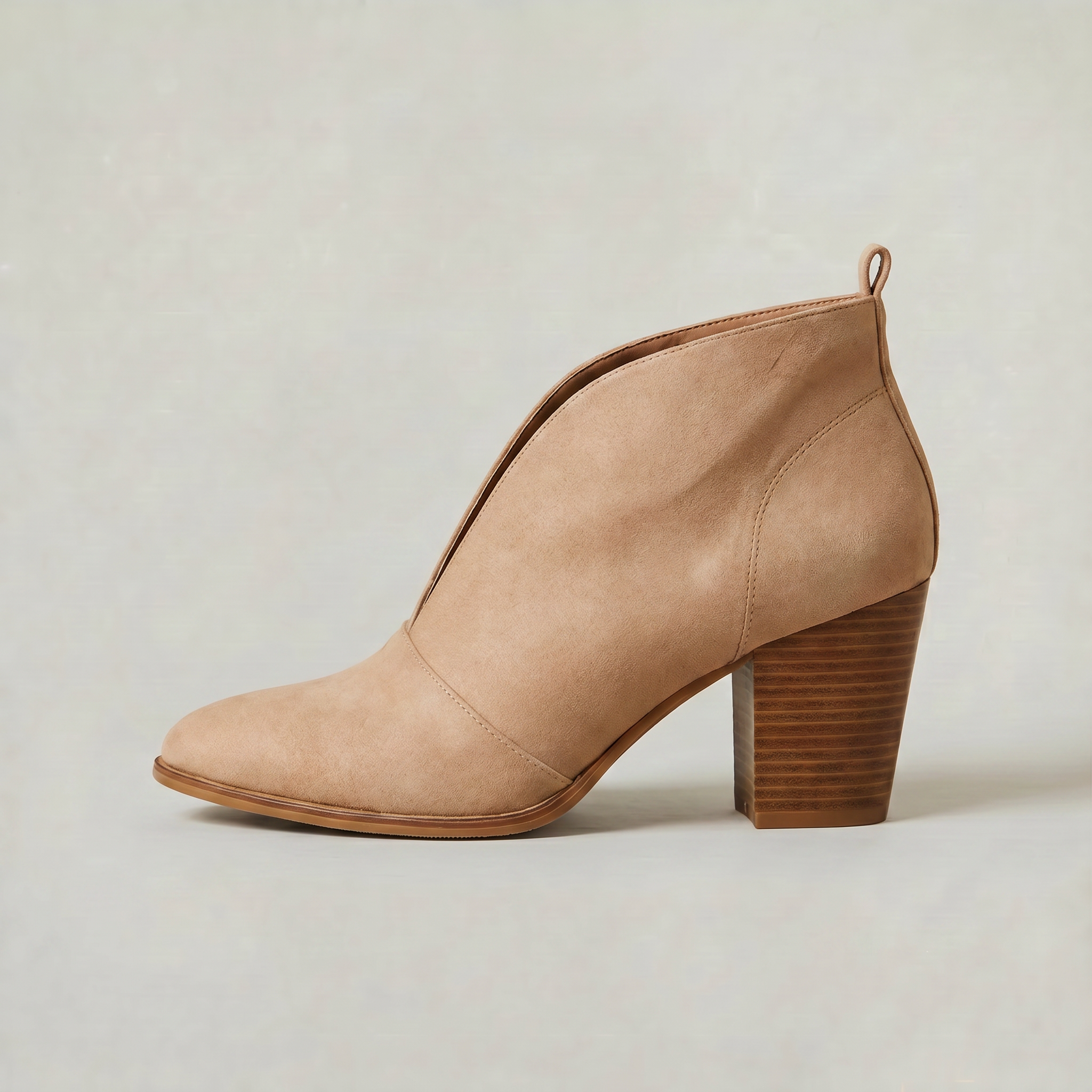 Women's V-Cut Ankle Boots - Pointed Toe Block Heel Slip-On Booties Smart Casual