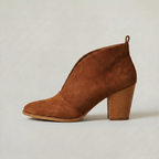 Women's V-Cut Ankle Boots - Pointed Toe Block Heel Slip-On Booties Smart Casual