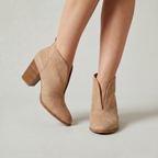 Women's V-Cut Ankle Boots - Pointed Toe Block Heel Slip-On Booties Smart Casual