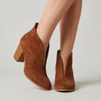 Women's V-Cut Ankle Boots - Pointed Toe Block Heel Slip-On Booties Smart Casual