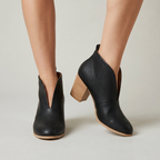 Women's V-Cut Ankle Boots - Pointed Toe Block Heel Slip-On Booties Smart Casual