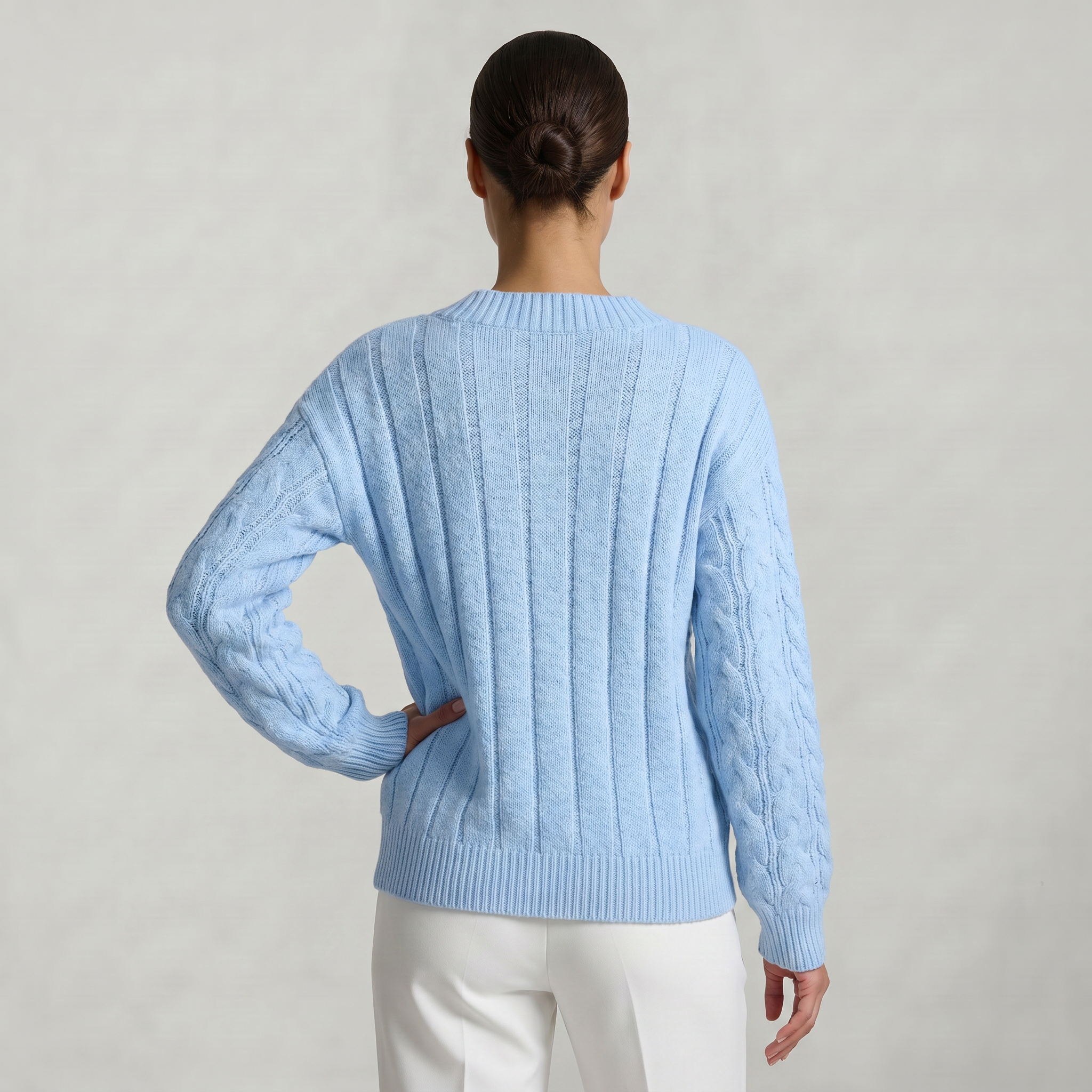 Women’s V-Neck Cable Knit Sweater - Long Sleeve Regular Fit