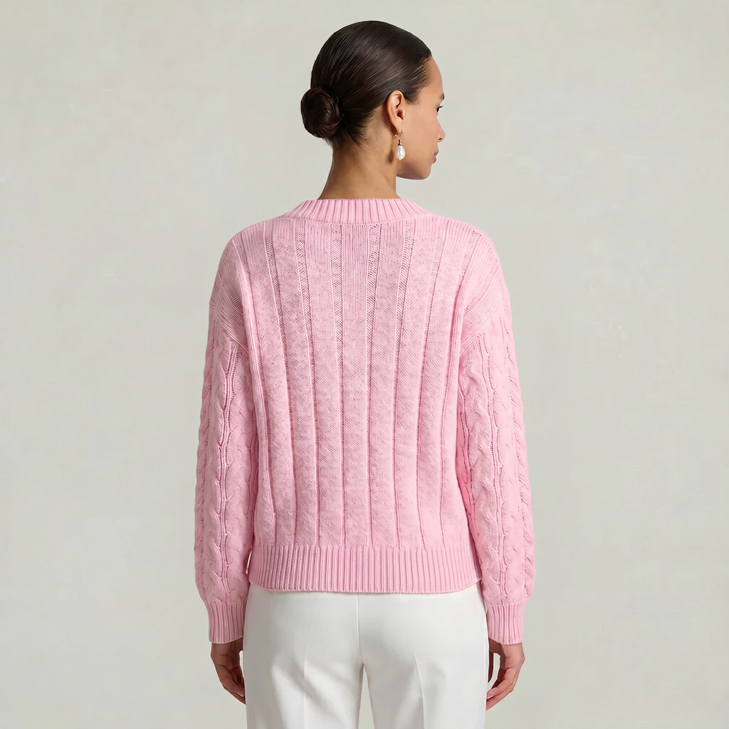 Women’s V-Neck Cable Knit Sweater - Long Sleeve Regular Fit