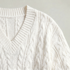 Women’s V-Neck Cable Knit Sweater - Long Sleeve Regular Fit