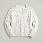 Women’s V-Neck Cable Knit Sweater - Long Sleeve Regular Fit