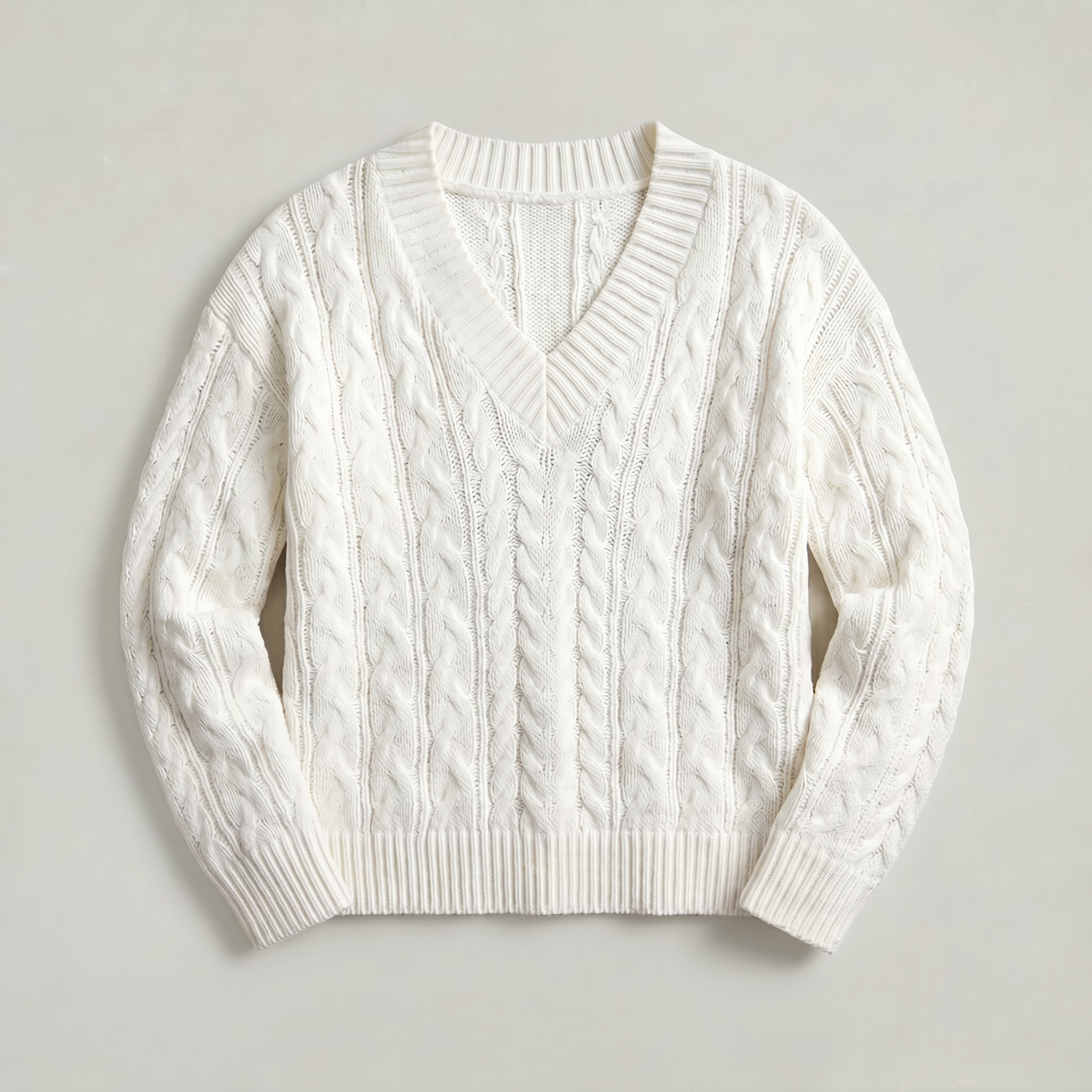 Women’s V-Neck Cable Knit Sweater - Long Sleeve Regular Fit