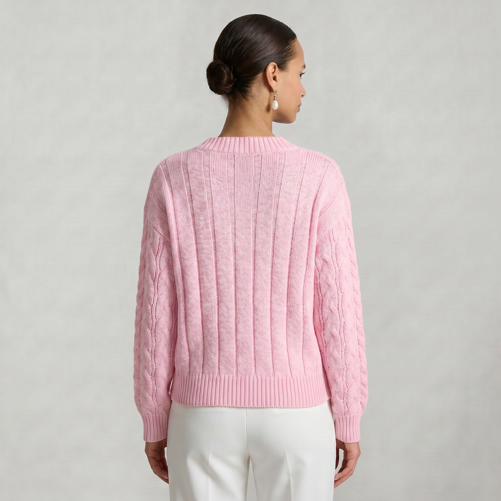 Women’s V-Neck Cable Knit Sweater - Long Sleeve Regular Fit