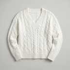 Women’s V-Neck Cable Knit Sweater - Long Sleeve Regular Fit