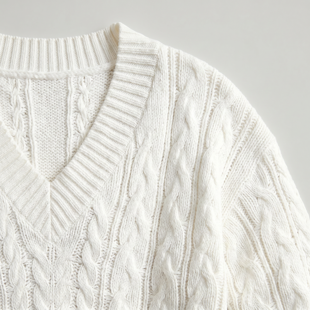 Women’s V-Neck Cable Knit Sweater - Long Sleeve Regular Fit