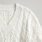 Women’s V-Neck Cable Knit Sweater - Long Sleeve Regular Fit