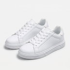 Women’s White Dress Sneakers - Casual Lace-Up Everyday Shoes