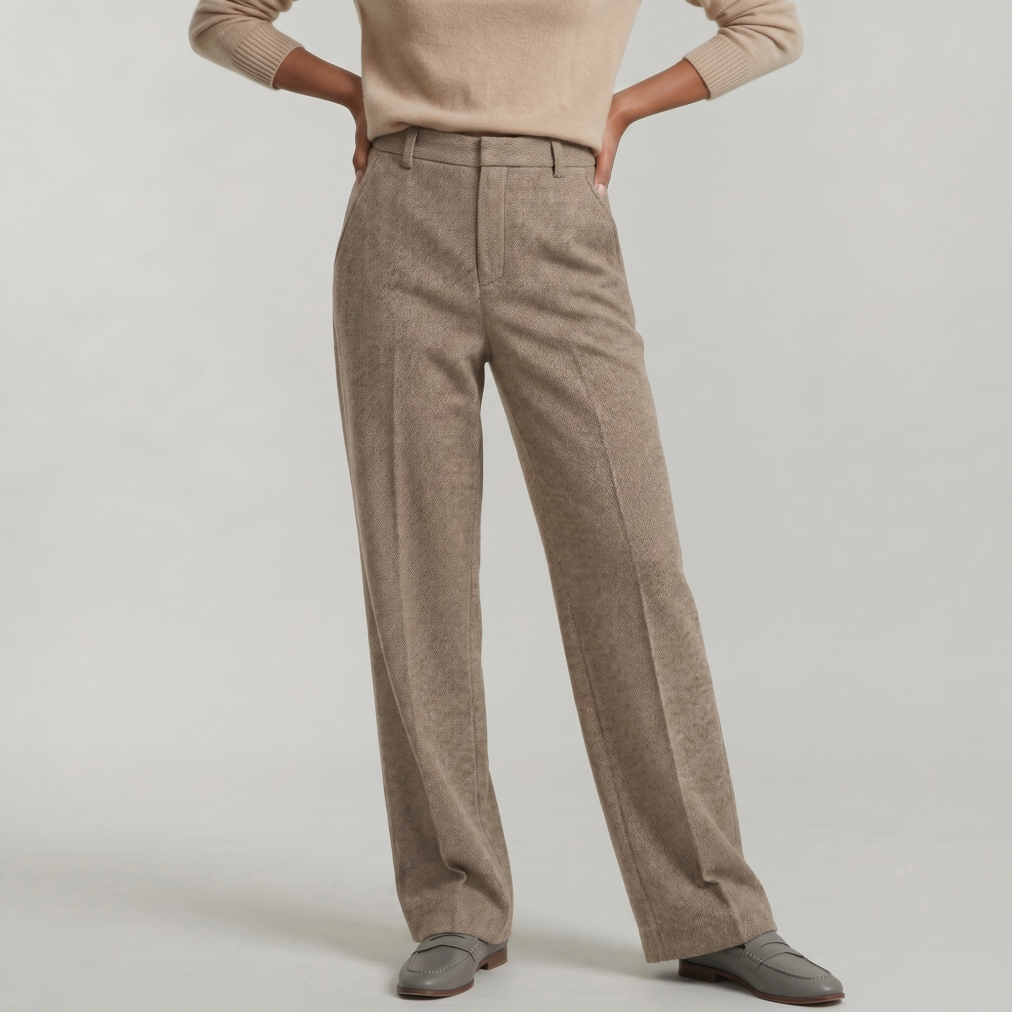Women’s Wool Tailored Trousers - High Waist Straight Fit