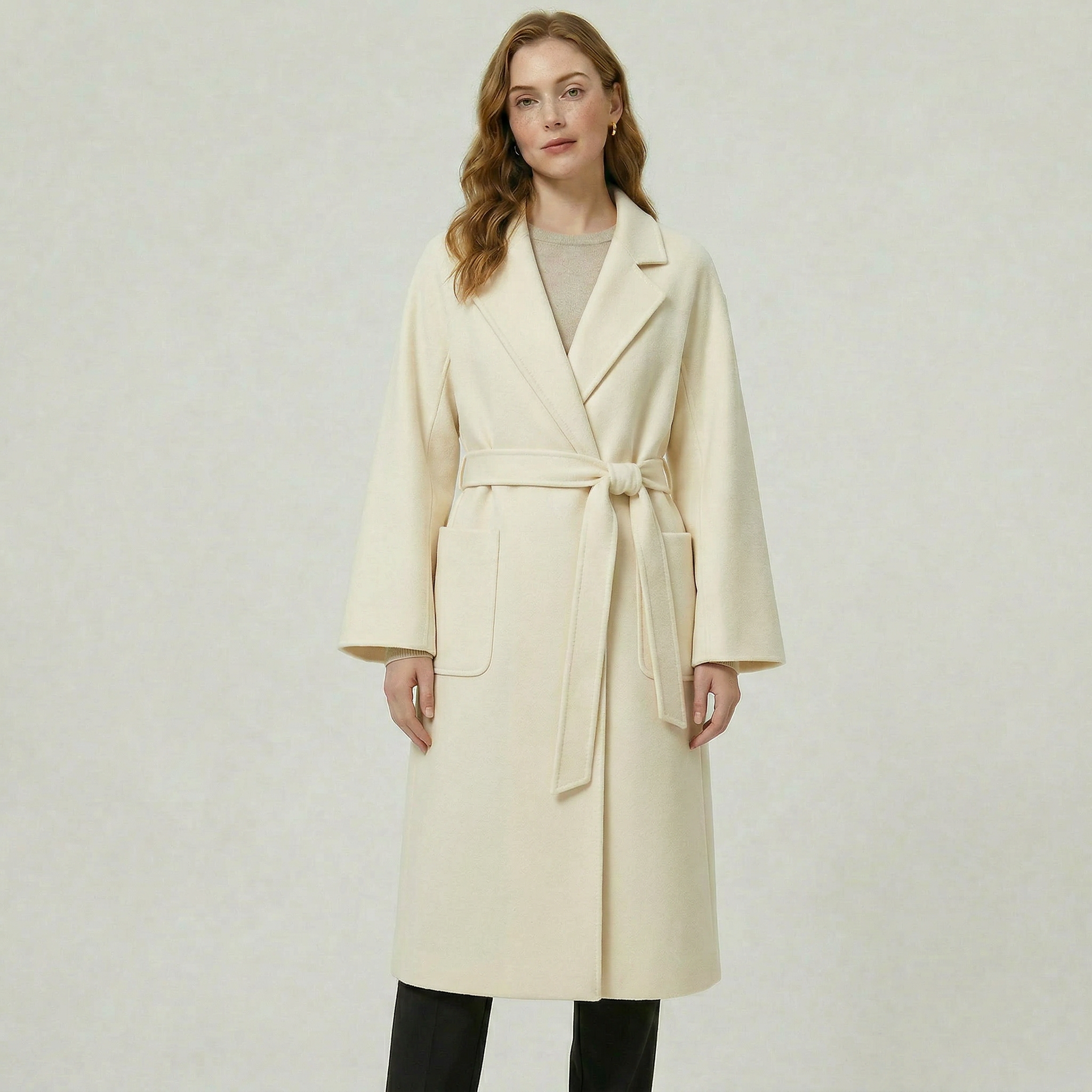 Women’s Wool Long Coat - Belted Tailored Fit