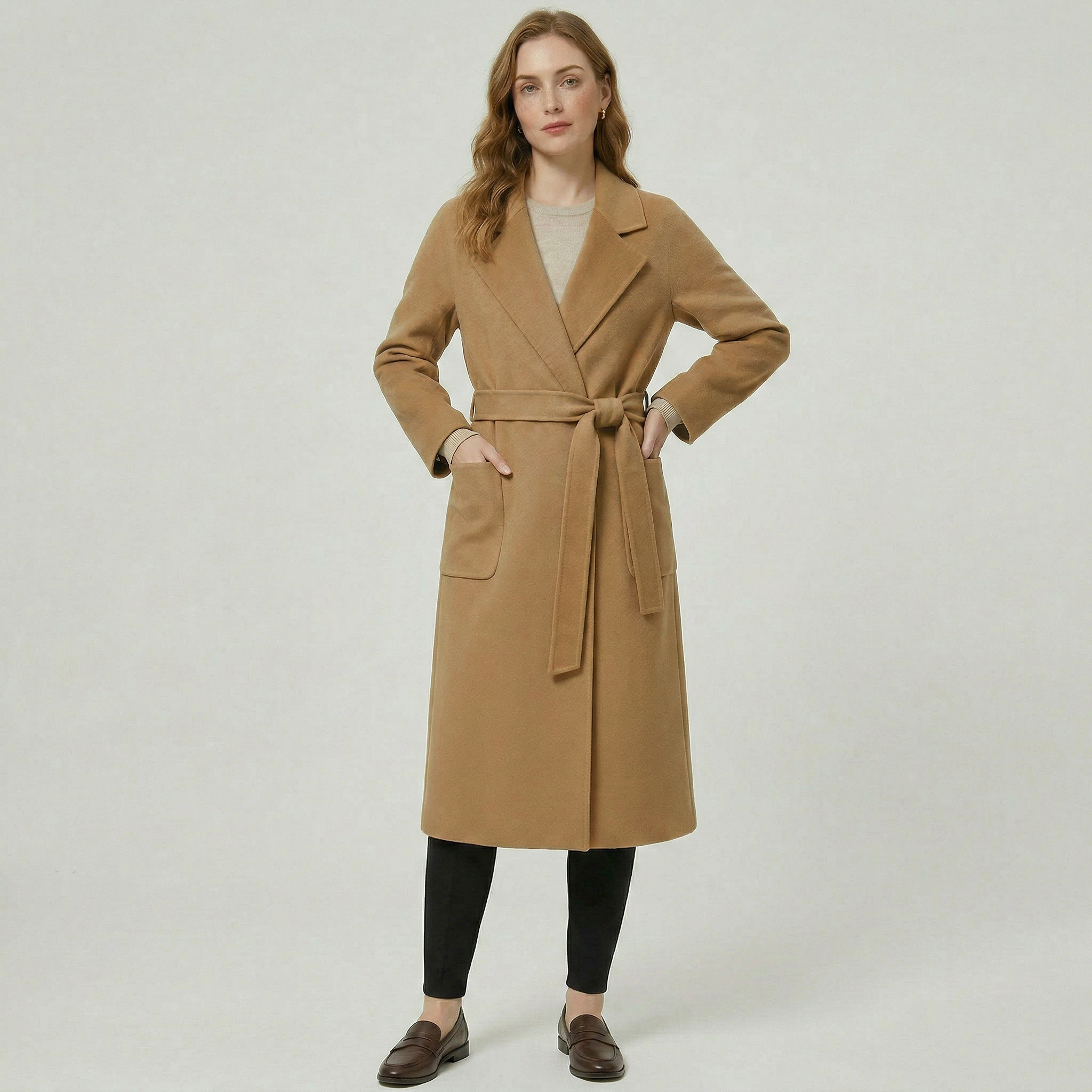 Women’s Wool Long Coat - Belted Tailored Fit
