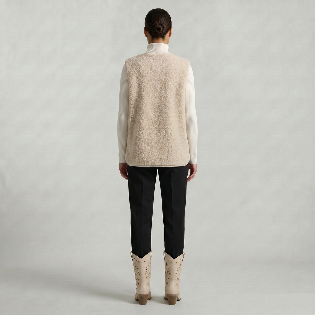 Women’s Sleeveless Zipper Teddy Vest - Relaxed Fit