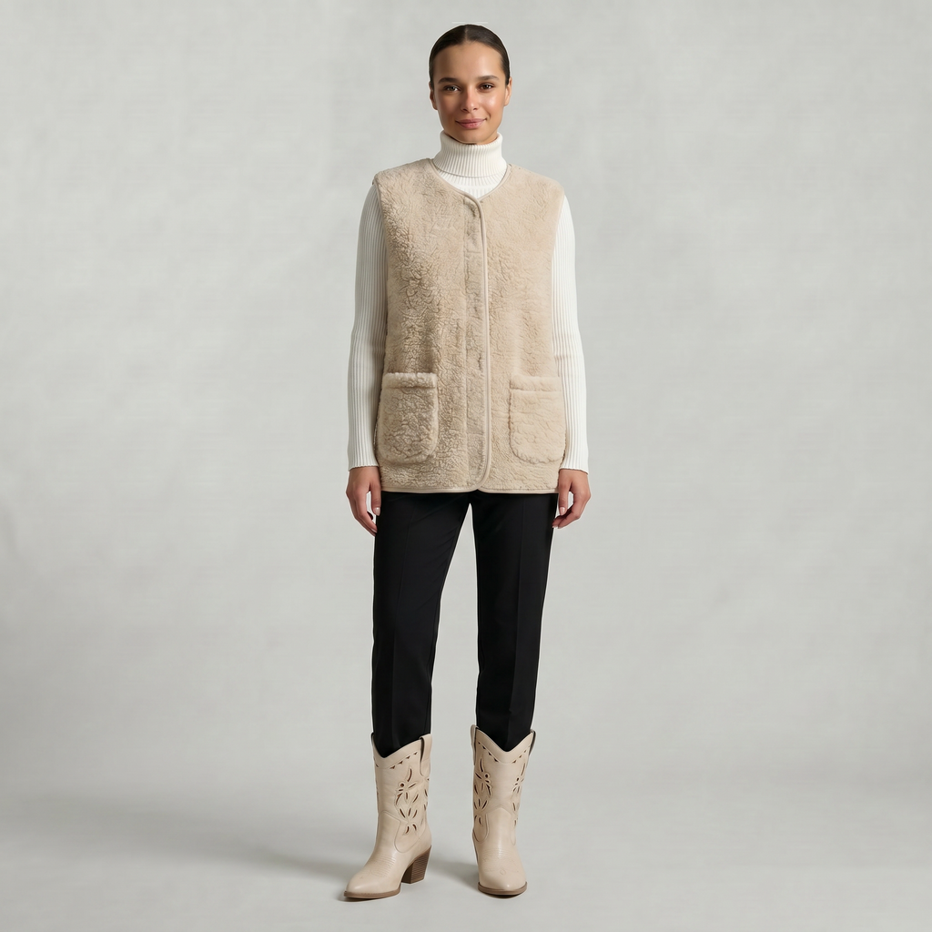Women’s Sleeveless Zipper Teddy Vest - Relaxed Fit