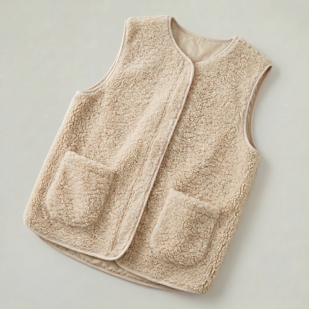 Women’s Sleeveless Zipper Teddy Vest - Relaxed Fit