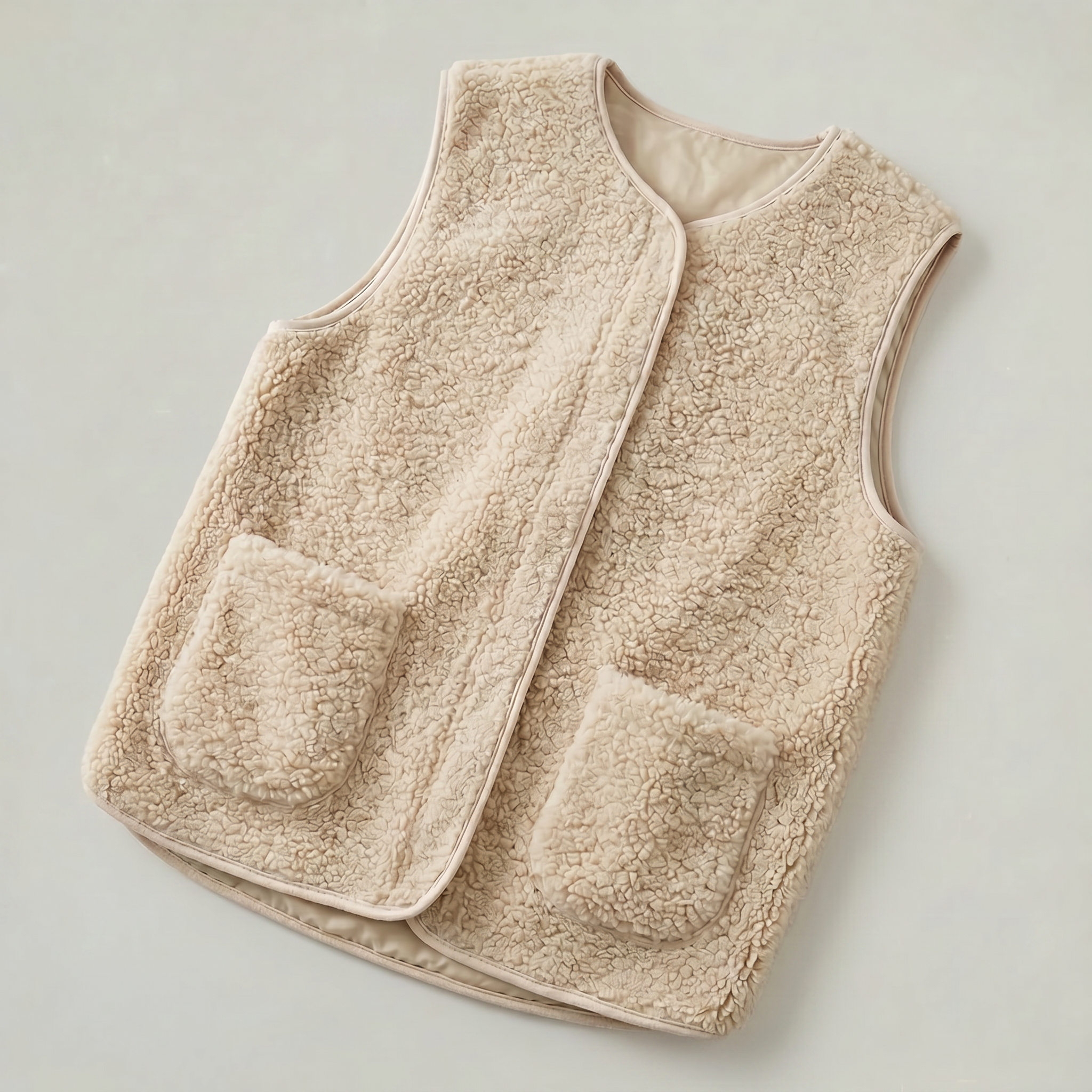 Women’s Sleeveless Zipper Teddy Vest - Relaxed Fit