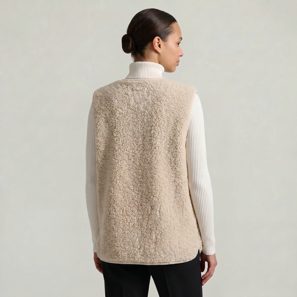 Women’s Sleeveless Zipper Teddy Vest - Relaxed Fit