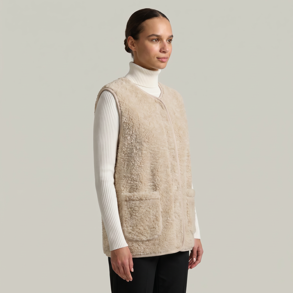 Women’s Sleeveless Zipper Teddy Vest - Relaxed Fit