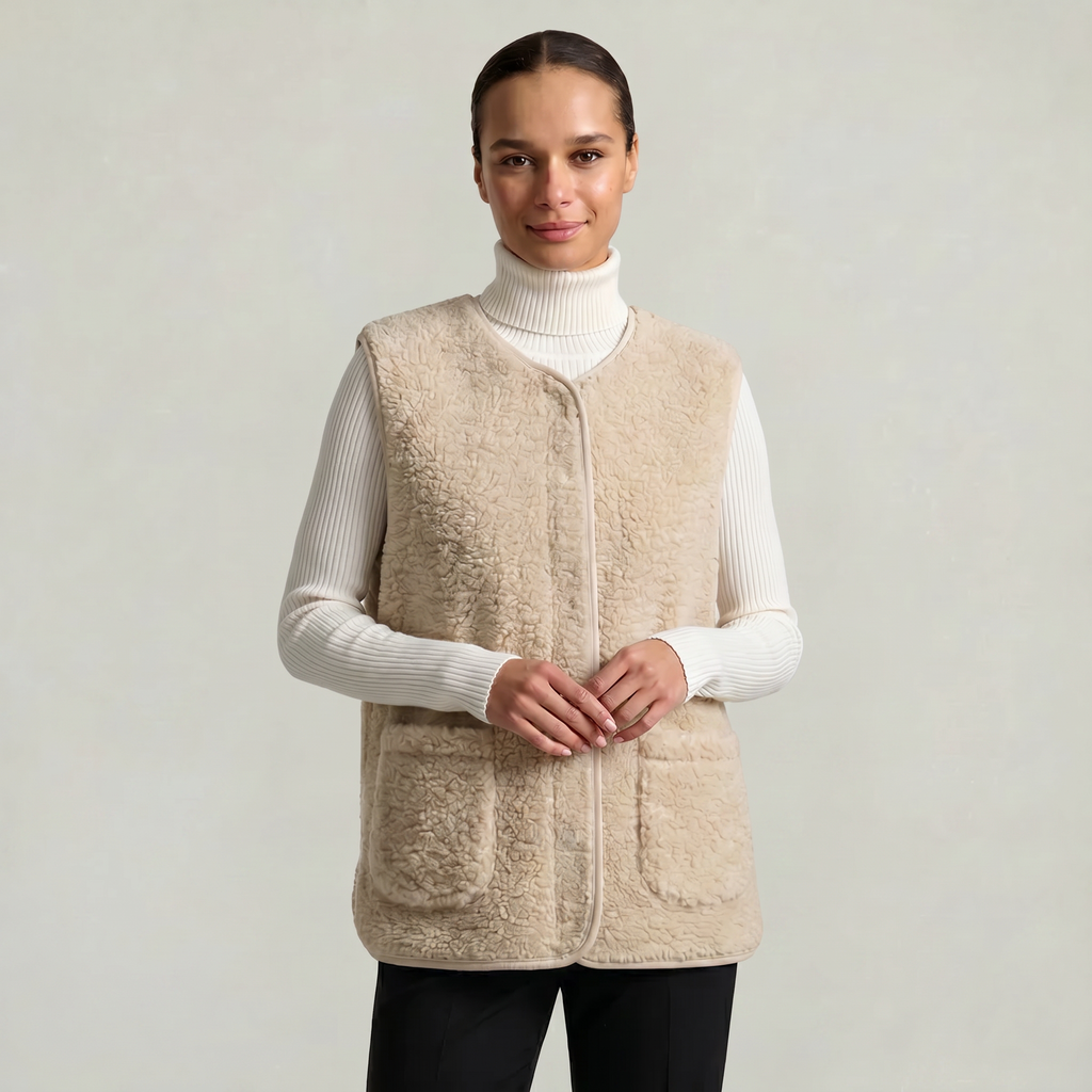Women’s Sleeveless Zipper Teddy Vest - Relaxed Fit