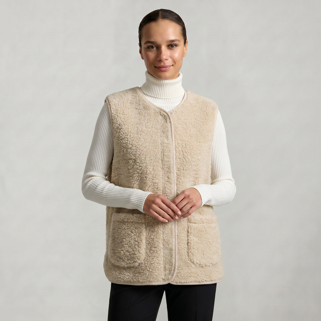 Women’s Sleeveless Zipper Teddy Vest - Relaxed Fit