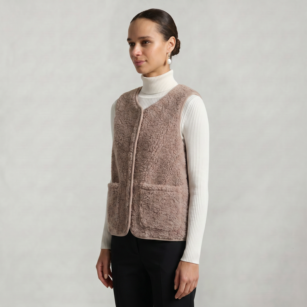 Women’s Sleeveless Zipper Teddy Vest - Relaxed Fit
